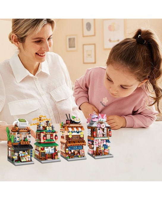 Japanese Street View Shop Building Blocks House Toy 4 Models Mini DIY Building Blocks Model MOC Construction Toy Gift for 6-1...