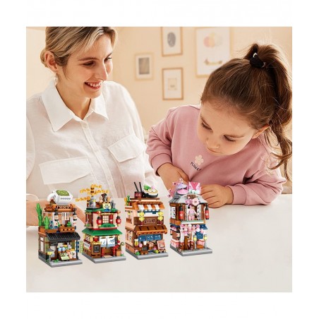 Japanese Street View Shop Building Blocks House Toy 4 Models Mini DIY Building Blocks Model MOC Construction Toy Gift for 6-1...
