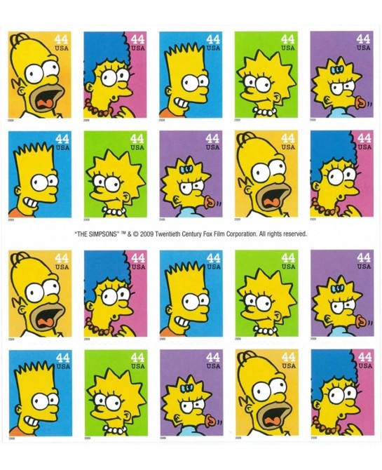 The Simpsons Sheet of 20 x 44-Cent Stamps USA 2009 Scott 4399-4403 $30.54 Collectible Postage Stamps