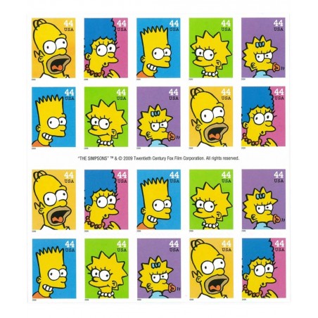The Simpsons Sheet of 20 x 44-Cent Stamps USA 2009 Scott 4399-4403 $30.54 Collectible Postage Stamps
