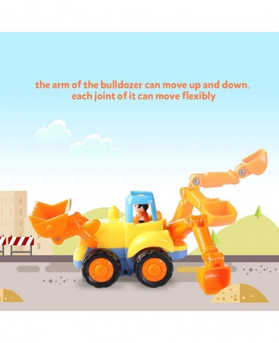 4 Pack Friction Powered Cars Construction Vehicles Toy Set Cartoon Push and Go Car Tractor Bulldozer Cement Mixer Truck Dumpe...