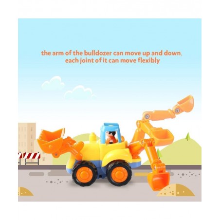 4 Pack Friction Powered Cars Construction Vehicles Toy Set Cartoon Push and Go Car Tractor Bulldozer Cement Mixer Truck Dumpe...