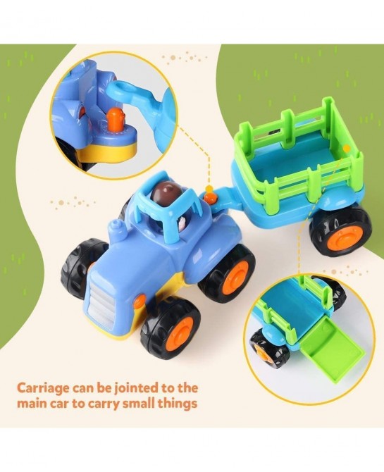 4 Pack Friction Powered Cars Construction Vehicles Toy Set Cartoon Push and Go Car Tractor Bulldozer Cement Mixer Truck Dumpe...