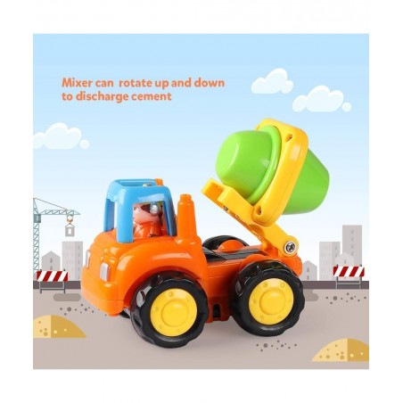 4 Pack Friction Powered Cars Construction Vehicles Toy Set Cartoon Push and Go Car Tractor Bulldozer Cement Mixer Truck Dumpe...