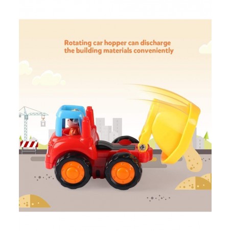4 Pack Friction Powered Cars Construction Vehicles Toy Set Cartoon Push and Go Car Tractor Bulldozer Cement Mixer Truck Dumpe...