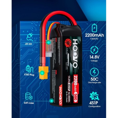 4S 14.8V 2200mAh 50C Lipo Battery Hard Case Pack with XT60 Connector for Popular RC Car RC Helicopter Airplane Quadcopter UAV...