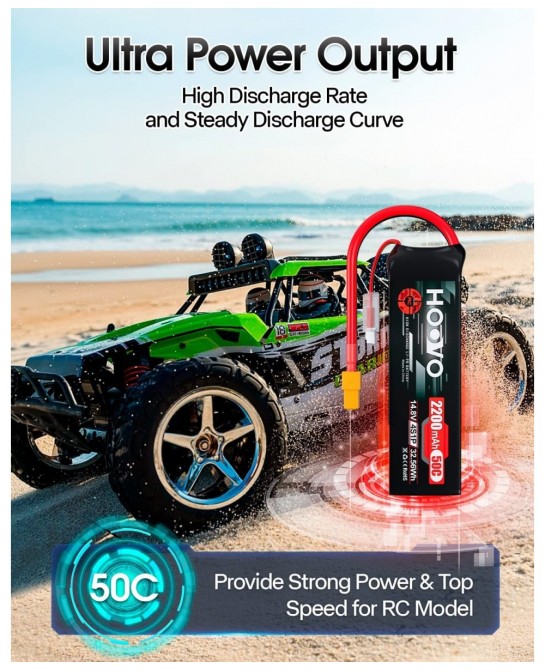 4S 14.8V 2200mAh 50C Lipo Battery Hard Case Pack with XT60 Connector for Popular RC Car RC Helicopter Airplane Quadcopter UAV...