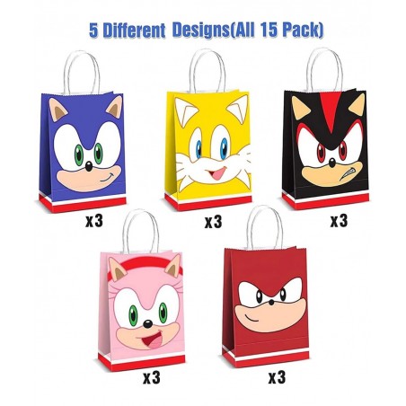 15PCS Sonic Birthday Party Supplies Sonic Party Bags for Sonic Theme Birthday Party Decorations $24.13 Kids' Party Favor Sets
