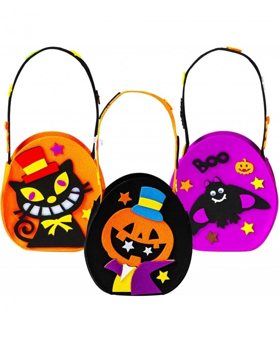 3 Pieces 7.5''x 6.5'' Halloween Trick or Treat Bags for Kids Candy Reuseful Pumpkin Cute Halloween Candy Tote Bags Buckets fo...