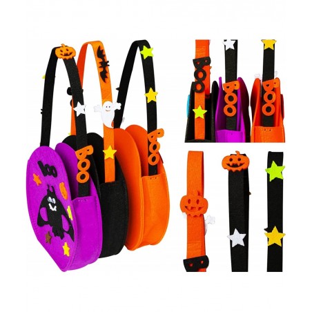 3 Pieces 7.5''x 6.5'' Halloween Trick or Treat Bags for Kids Candy Reuseful Pumpkin Cute Halloween Candy Tote Bags Buckets fo...