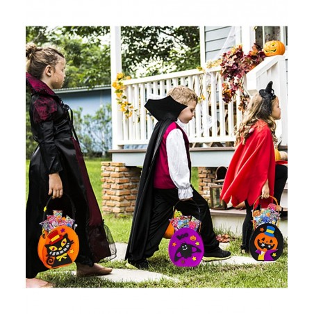 3 Pieces 7.5''x 6.5'' Halloween Trick or Treat Bags for Kids Candy Reuseful Pumpkin Cute Halloween Candy Tote Bags Buckets fo...
