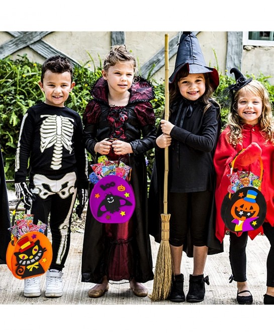 3 Pieces 7.5''x 6.5'' Halloween Trick or Treat Bags for Kids Candy Reuseful Pumpkin Cute Halloween Candy Tote Bags Buckets fo...