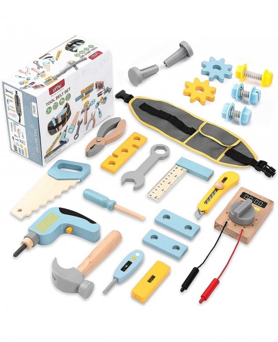 Wooden Kids Tool Set for Toddlers Pretend Toy 25 Pieces Construction Tool Toy Set Backpack for 3 4 and 5 Year Old Girls and B...