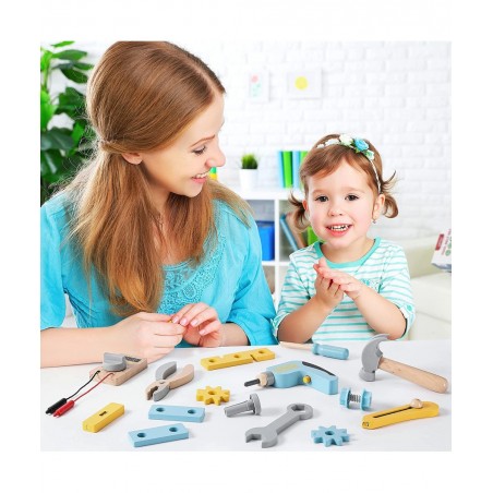 Wooden Kids Tool Set for Toddlers Pretend Toy 25 Pieces Construction Tool Toy Set Backpack for 3 4 and 5 Year Old Girls and B...