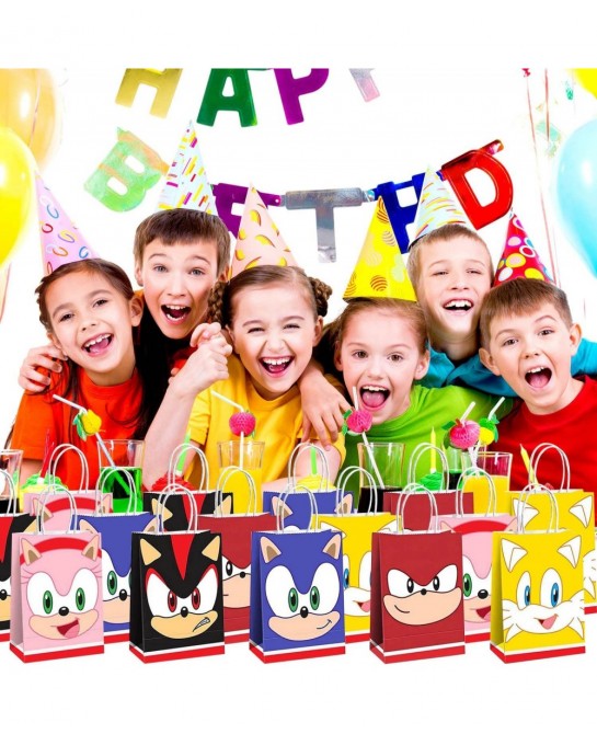 15PCS Sonic Birthday Party Supplies Sonic Party Bags for Sonic Theme Birthday Party Decorations $24.13 Kids' Party Favor Sets