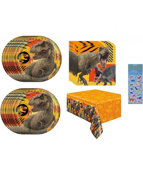 Jurassic World Dinosaur Birthday Party Supplies Decoration Bundle Pack for 16 includes Dessert Cake Plates Napkins Table Cove...