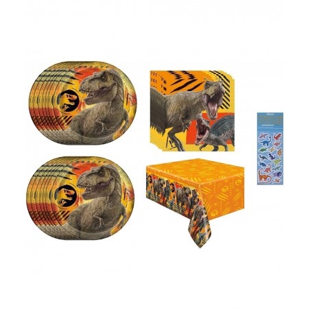 Jurassic World Dinosaur Birthday Party Supplies Decoration Bundle Pack for 16 includes Dessert Cake Plates Napkins Table Cove...