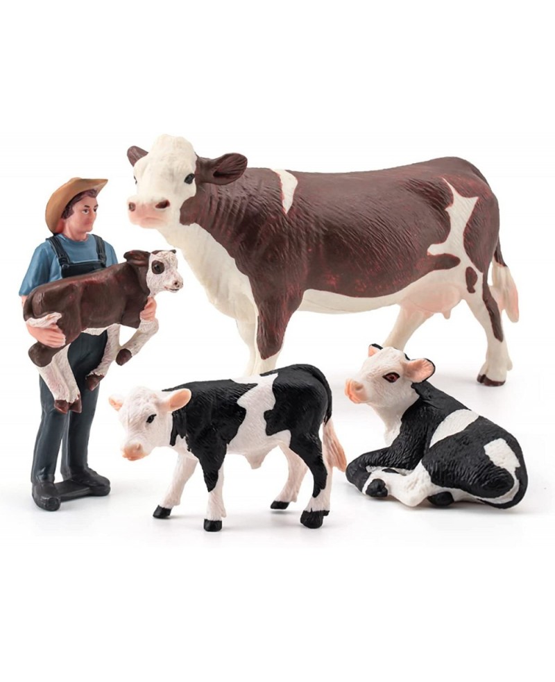 Cows Toys for Kids 4PCS Realistic Simmental Cow Holstein Calf Lying Calf Cake Topper Farm Animal Set Decor Collection School ...
