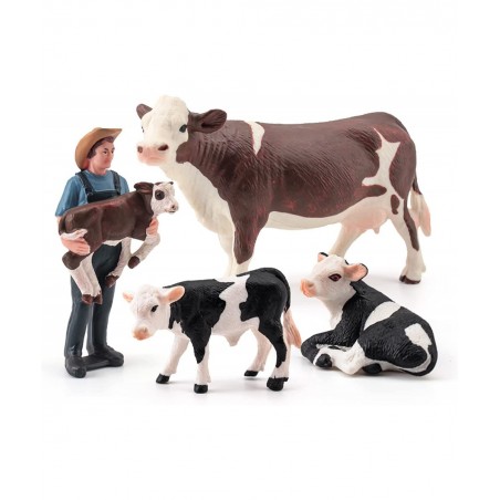 Cows Toys for Kids 4PCS Realistic Simmental Cow Holstein Calf Lying Calf Cake Topper Farm Animal Set Decor Collection School ...