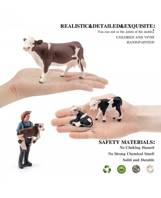 Cows Toys for Kids 4PCS Realistic Simmental Cow Holstein Calf Lying Calf Cake Topper Farm Animal Set Decor Collection School ...