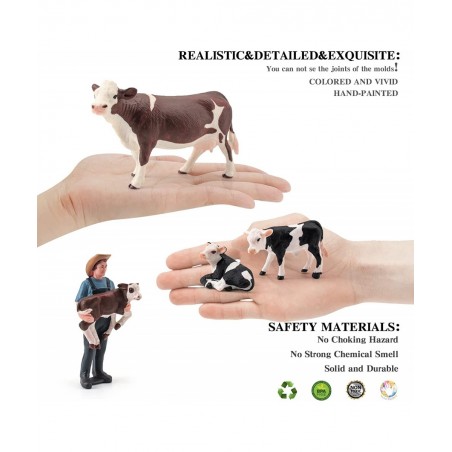 Cows Toys for Kids 4PCS Realistic Simmental Cow Holstein Calf Lying Calf Cake Topper Farm Animal Set Decor Collection School ...