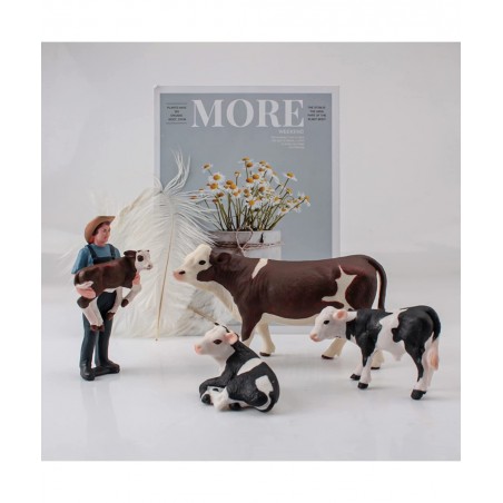 Cows Toys for Kids 4PCS Realistic Simmental Cow Holstein Calf Lying Calf Cake Topper Farm Animal Set Decor Collection School ...
