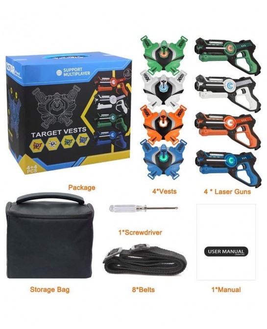 4 Sets Laser Tag with Guns and Vests Upgraded Infrared Laser Tag Guns with Pistol Rifle Machine Gun and Rocket Mode Boy Toys ...