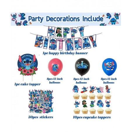 Baby Stitch Party Decorations Birthday Party Supplies Include Happy Birthday Banner Stitch Balloons Stitch Cupcake Topper Cak...
