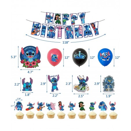 Baby Stitch Party Decorations Birthday Party Supplies Include Happy Birthday Banner Stitch Balloons Stitch Cupcake Topper Cak...