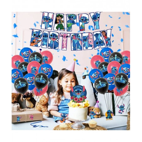 Baby Stitch Party Decorations Birthday Party Supplies Include Happy Birthday Banner Stitch Balloons Stitch Cupcake Topper Cak...