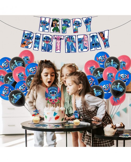 Baby Stitch Party Decorations Birthday Party Supplies Include Happy Birthday Banner Stitch Balloons Stitch Cupcake Topper Cak...