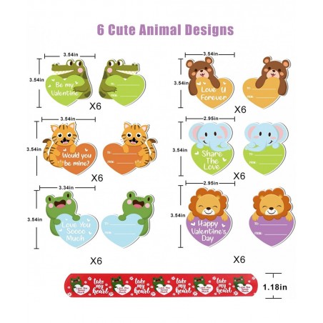 Valentine's Day Slap Bracelet Set 32pcs Animal Heart Snap Bracelet Wristband and 36pcs Gift Cards for Kids School Classroom G...