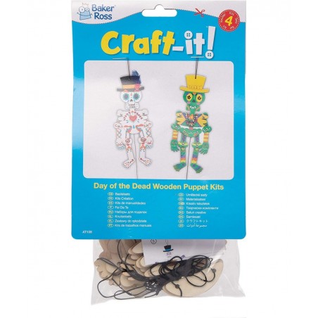 AT108 Wooden Skeleton Puppet Kit - Pack of 4 Wood Craft Kit for Kids Day of The Dead Arts Activities $17.09 Kids' Drawing & W...