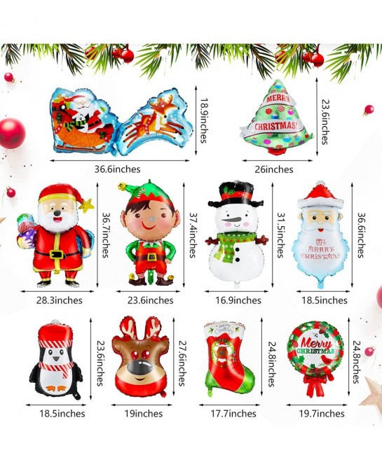 10 Pieces Christmas Foil Balloons Santa Reindeer Snowman Elk Christmas Tree Balloon Decoration for Xmas Winter Theme Birthday...