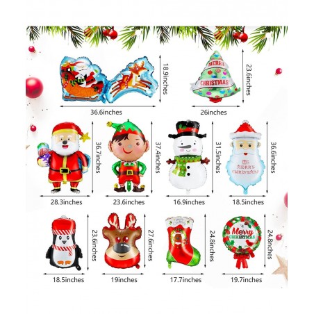 10 Pieces Christmas Foil Balloons Santa Reindeer Snowman Elk Christmas Tree Balloon Decoration for Xmas Winter Theme Birthday...