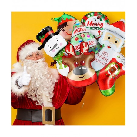 10 Pieces Christmas Foil Balloons Santa Reindeer Snowman Elk Christmas Tree Balloon Decoration for Xmas Winter Theme Birthday...