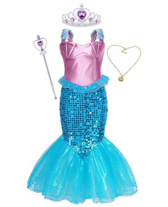 Mermaid Dress for Girls Halloween Mermaid Costume Birthday Party Dress Up Outftis with Accessories $45.74 Kids' Costumes