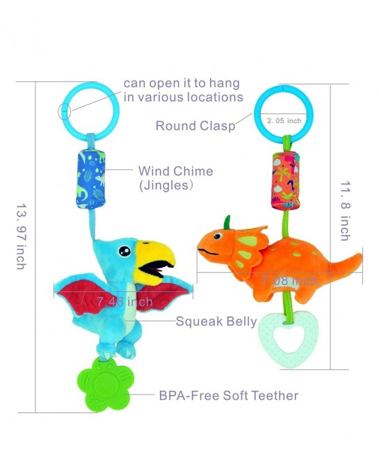 Baby Toys for 0 3 6 9 12 Months Soft Rattle Wind Chime Car Seat Crib Stroller Toys Dinosaur Baby Hanging Toys Birthday Christ...