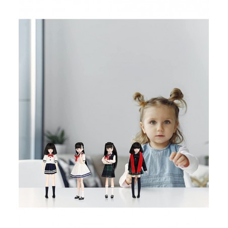 10 inch 1/6 Scale Student Series Ball Jointed Doll with Black Hair Wearing British Style School Uniform Socks Shoes 18 Flexib...