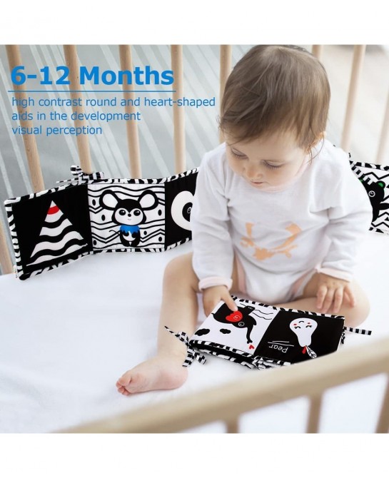 Black and White High Contrast Baby Book Infant Tummy Time Newborn Toys 0 3 Months Brain Development Stroller Toys Crinkle Fol...