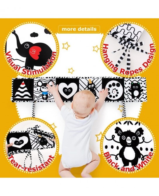 Black and White High Contrast Baby Book Infant Tummy Time Newborn Toys 0 3 Months Brain Development Stroller Toys Crinkle Fol...