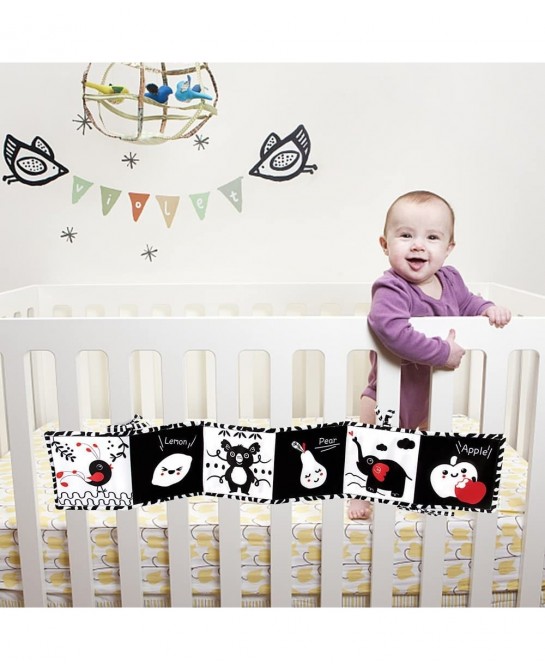 Black and White High Contrast Baby Book Infant Tummy Time Newborn Toys 0 3 Months Brain Development Stroller Toys Crinkle Fol...