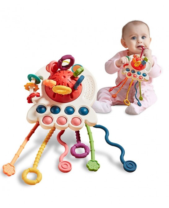 Baby Toys 6 to 12 Months Sensory & Montessori Toys for 1 Year Old Octopus Pull String Toys Travel & Teething Toys for Car Sea...