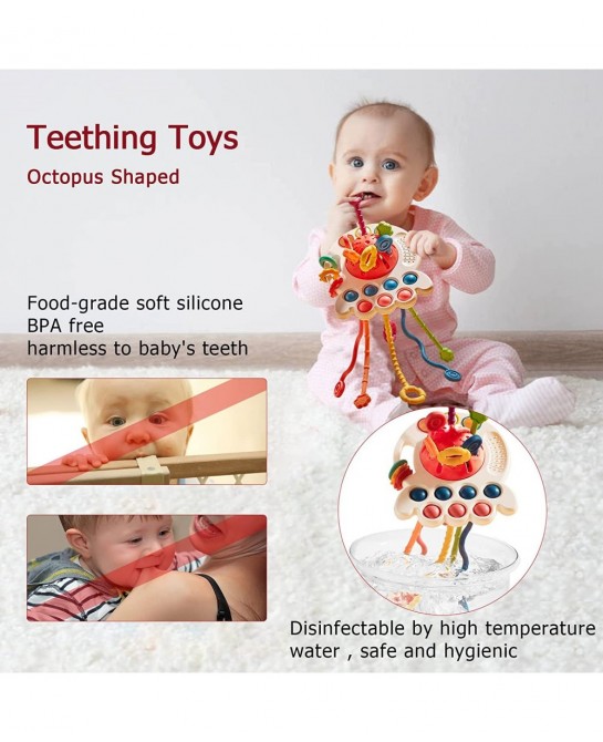 Baby Toys 6 to 12 Months Sensory & Montessori Toys for 1 Year Old Octopus Pull String Toys Travel & Teething Toys for Car Sea...