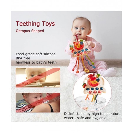 Baby Toys 6 to 12 Months Sensory & Montessori Toys for 1 Year Old Octopus Pull String Toys Travel & Teething Toys for Car Sea...