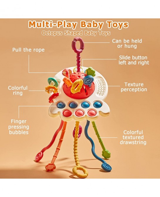 Baby Toys 6 to 12 Months Sensory & Montessori Toys for 1 Year Old Octopus Pull String Toys Travel & Teething Toys for Car Sea...
