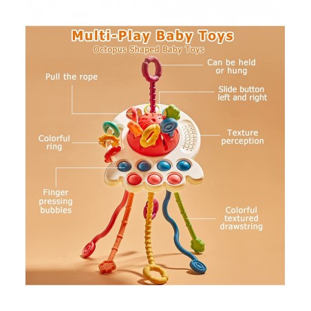 Baby Toys 6 to 12 Months Sensory & Montessori Toys for 1 Year Old Octopus Pull String Toys Travel & Teething Toys for Car Sea...