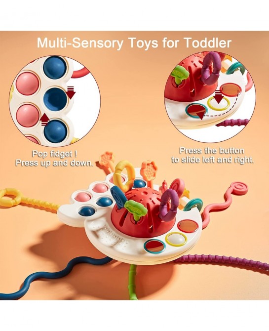 Baby Toys 6 to 12 Months Sensory & Montessori Toys for 1 Year Old Octopus Pull String Toys Travel & Teething Toys for Car Sea...