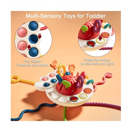 Baby Toys 6 to 12 Months Sensory & Montessori Toys for 1 Year Old Octopus Pull String Toys Travel & Teething Toys for Car Sea...