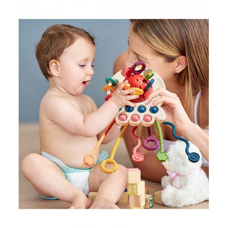Baby Toys 6 to 12 Months Sensory & Montessori Toys for 1 Year Old Octopus Pull String Toys Travel & Teething Toys for Car Sea...